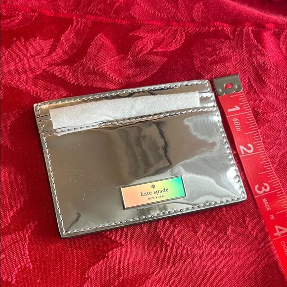 KATE SPADE Bridget Mirror Metallic Slim Card Holder in a Silver Color 4”x3” NWT - Picture 4 of 12